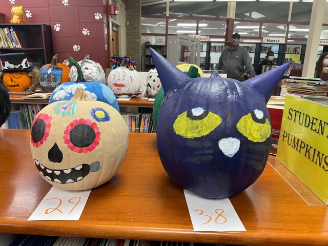 Pumpkins on display in the library